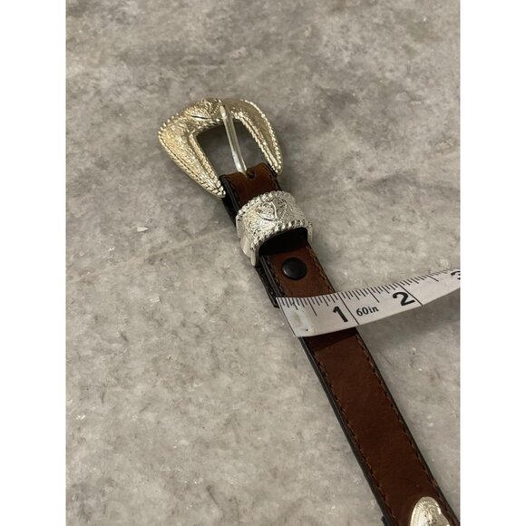 Western Concho Belt Womens Medium Brown Leather Silver Heart Buckle Boho Cowgirl - Picture 6 of 6